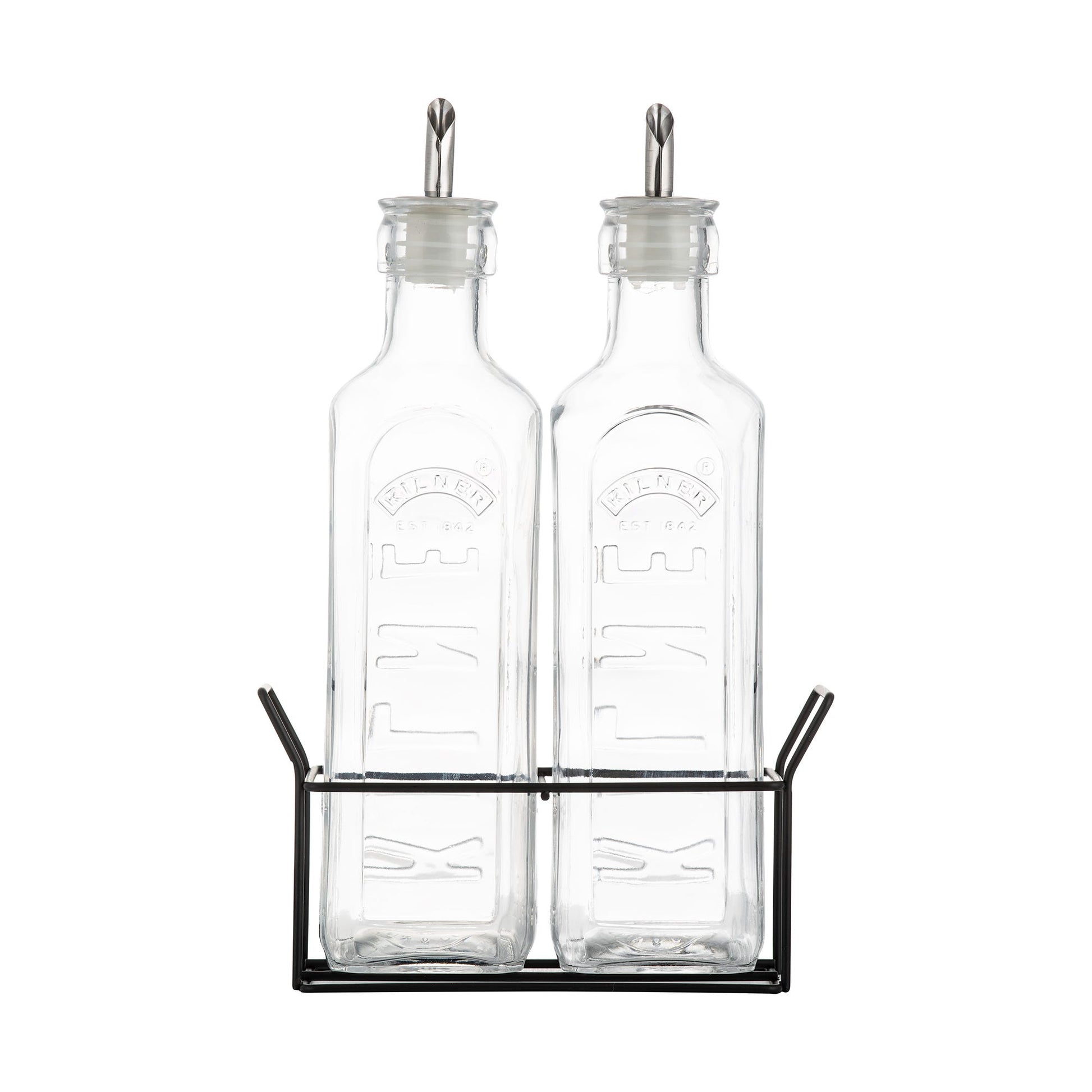 2Pcs Kilner 600ml Glass Condiment Bottles With Metal Rack