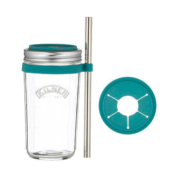 Kilner 500ml Glass Anti Spill Drink Maker Set With Metal Straw