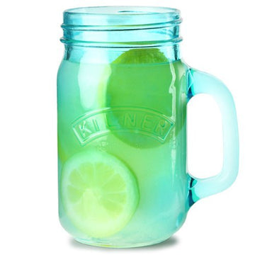 Blue Kilner Mason Jar with Handle 400ml Cocktail Glass