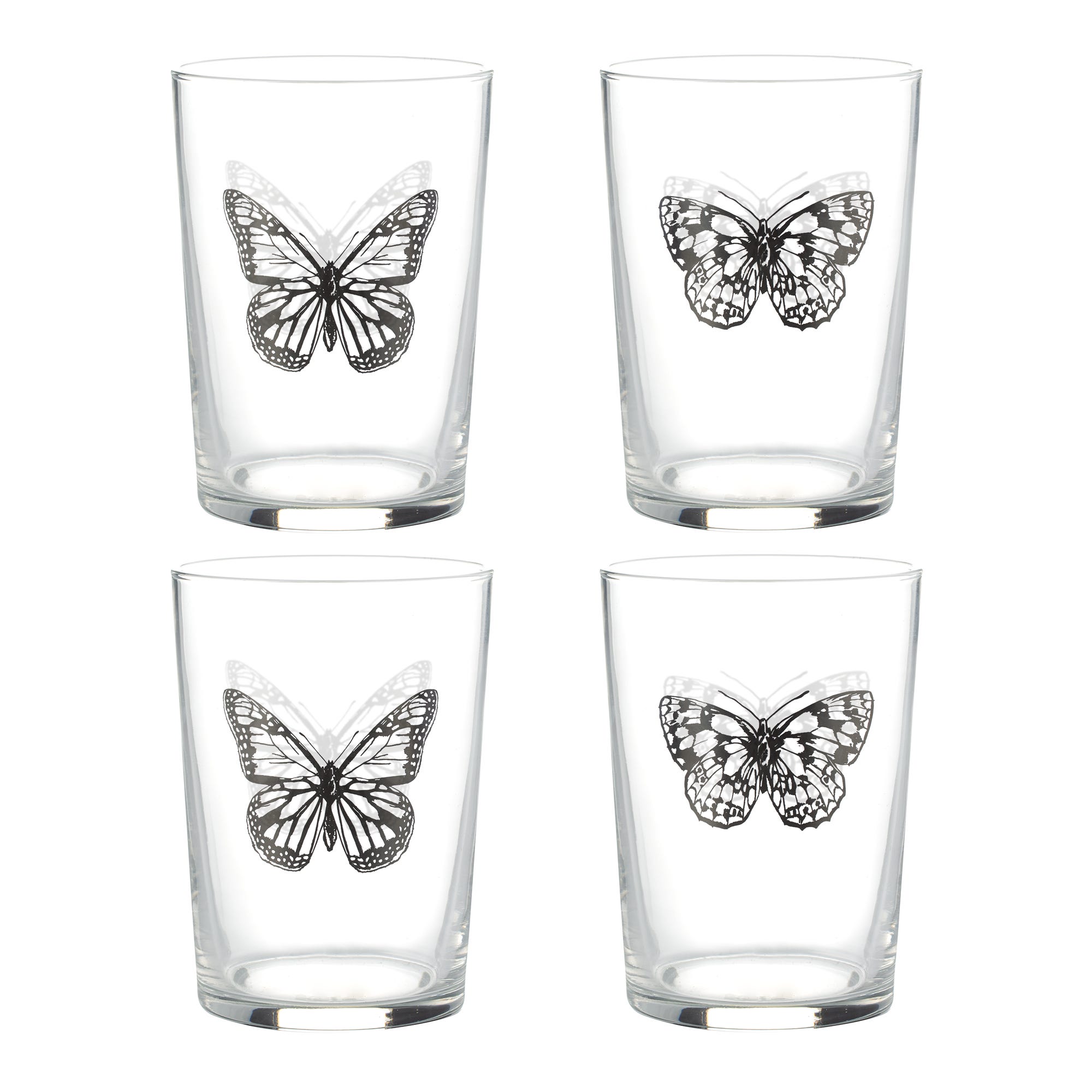 Set of 4 Butterfly Print Decorated Tumblers 520ml