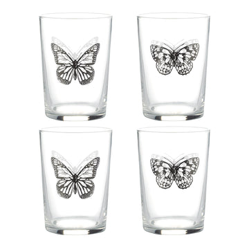 Set of 4 Butterfly Print Decorated Tumblers 520ml