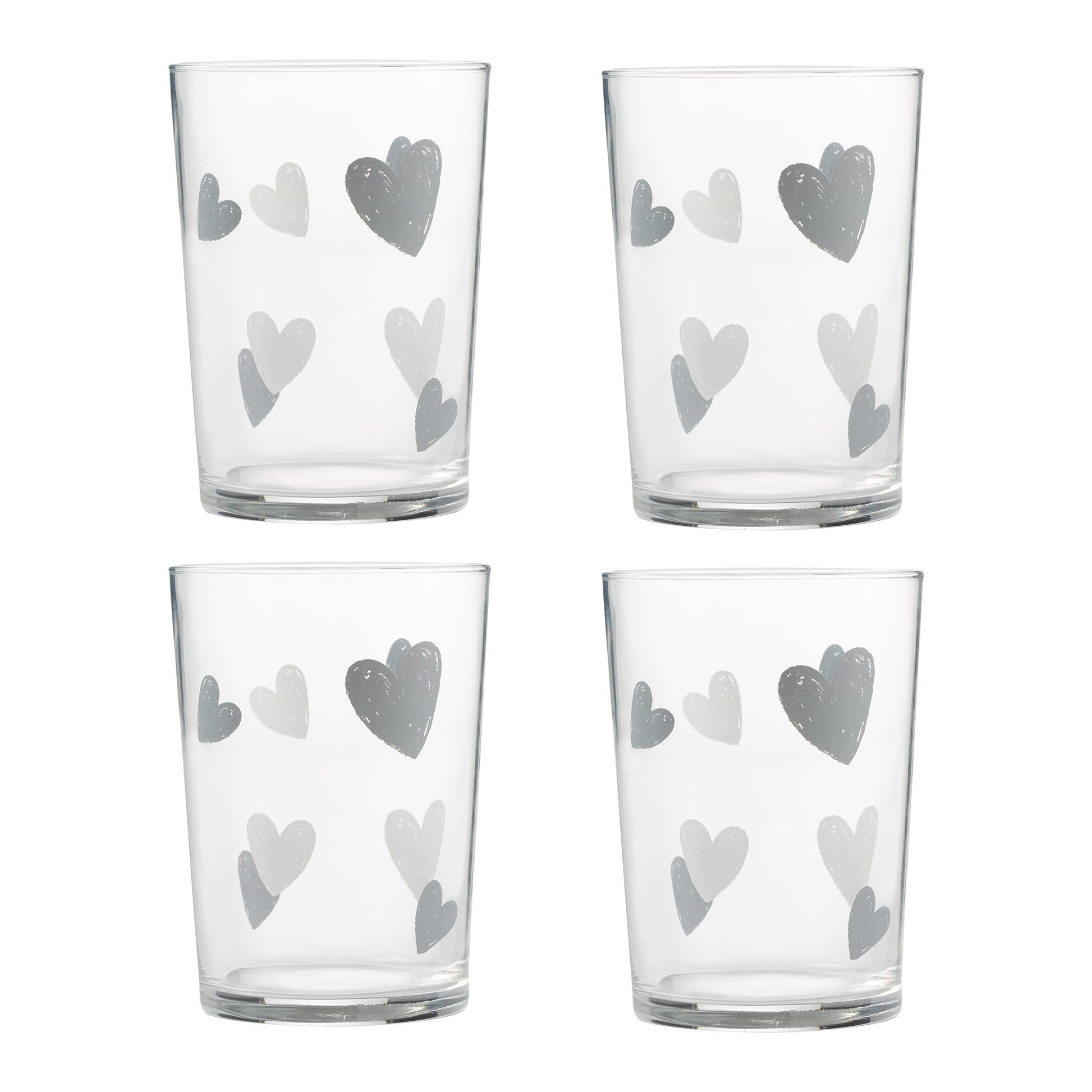 4pcs 520ml Heart Print Decorated Glass Tumblers