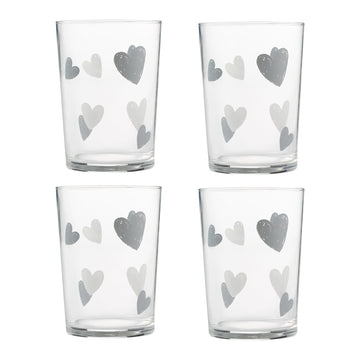 4pcs 520ml Heart Print Decorated Glass Tumblers