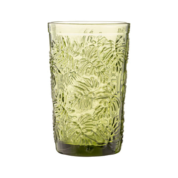 Hiball Glass 340ml Green Leaf Pattern
