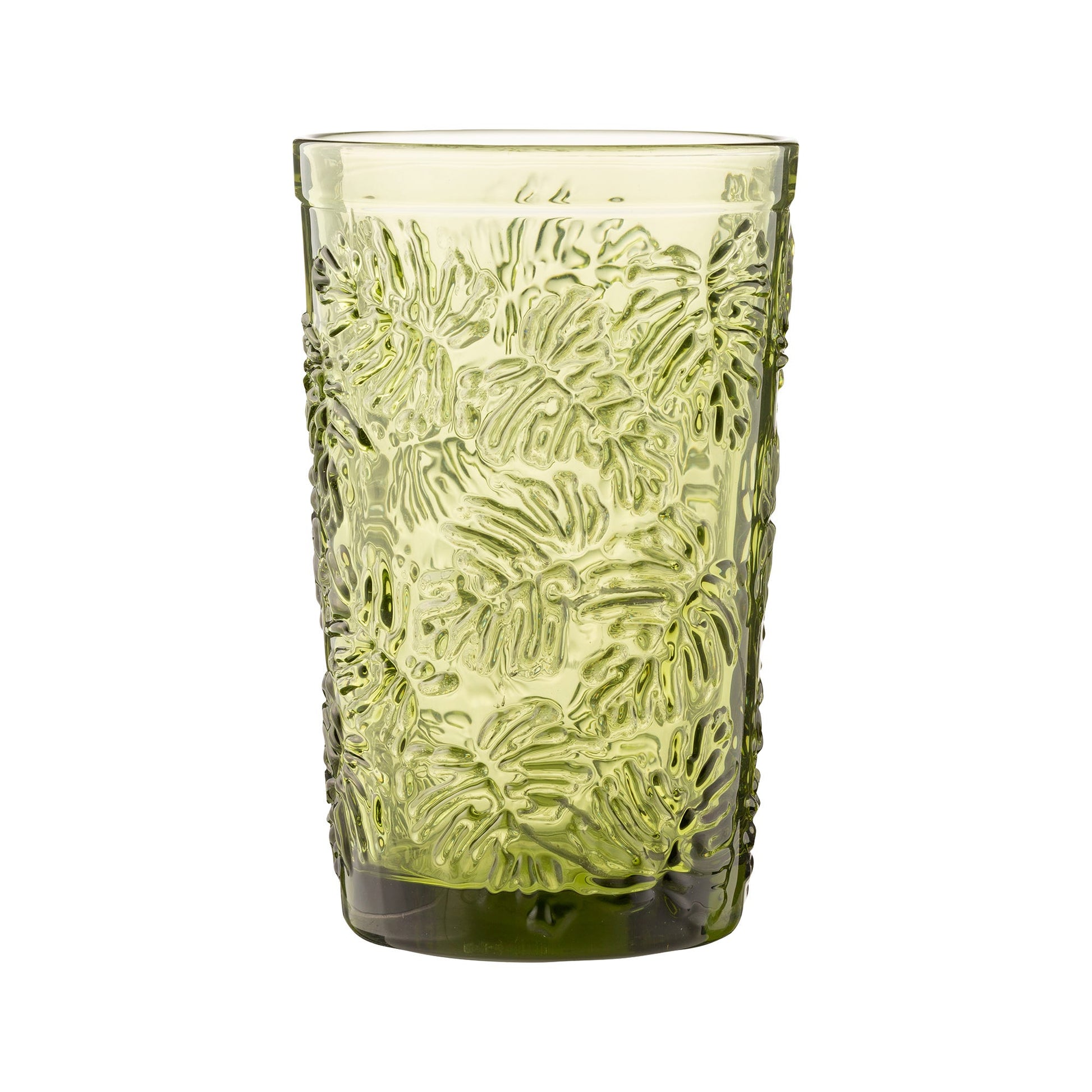 Hiball Glass 340ml Green Leaf Pattern