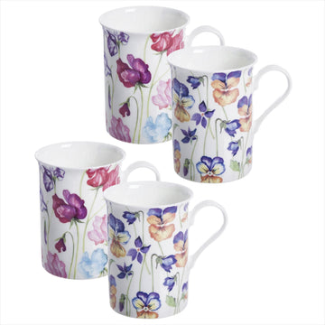 4Pcs 310ml Assorted Viola & Sweet pea Mugs