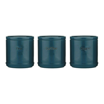 3Pc Teal Blue Tea Coffee Sugar Stackable Storage Jar