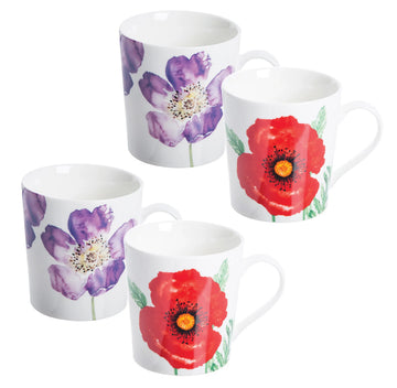 4Pcs 340ml Assorted Woodland Poppies Mugs