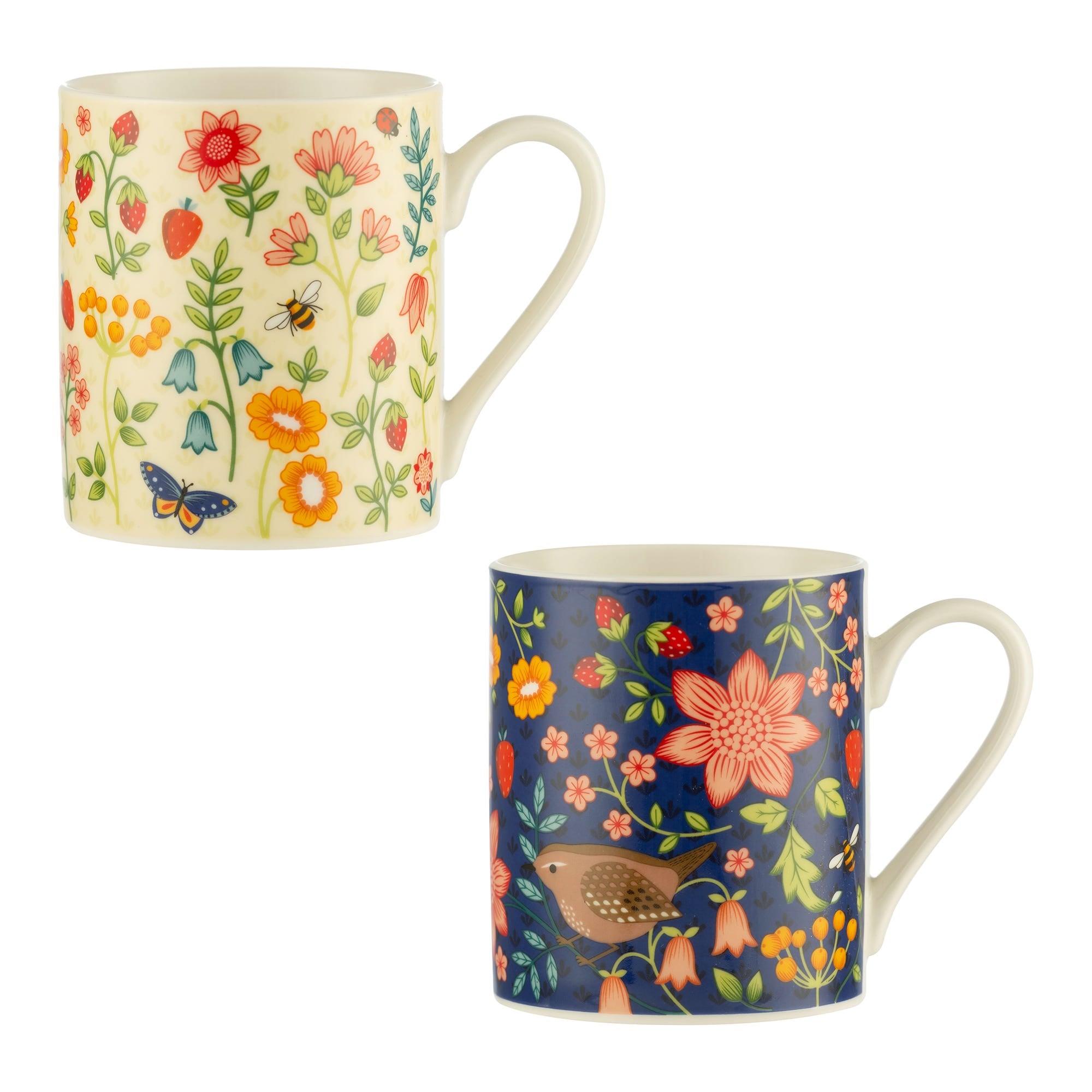 2Pcs Wild Flower Design Mug Fine China Mugs