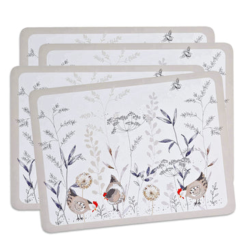 8Pcs Country Hens Cork Back Coasters & Placemats Set