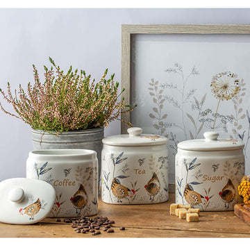 Fine Ceramic Country Hens Tea Storage Jar