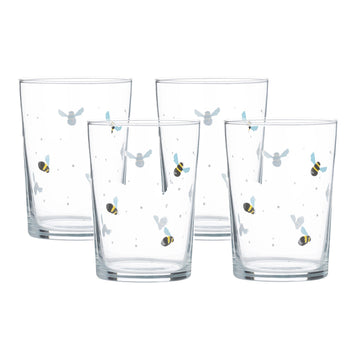 Set of 4 Sweet Bee Print Decorated Tumblers 520ml