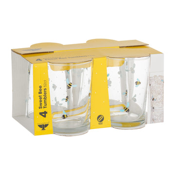 Set of 4 Sweet Bee Print Decorated Tumblers 520ml