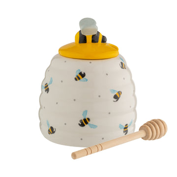 450ml Ceramic Honey Pot With Wooden DrizzleR