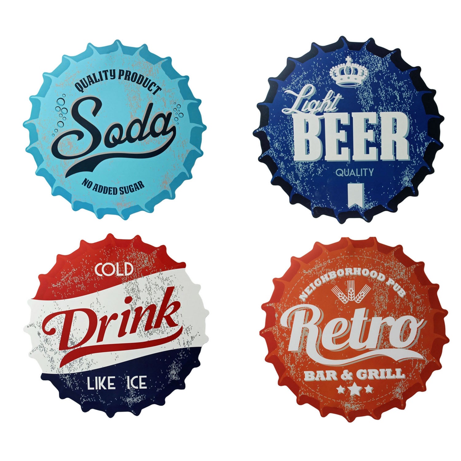 Set of 4 Retro Drink Round Plastic Placemats