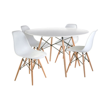 Eames Style Dining Set Beech Wood Round Table & 4 Chairs