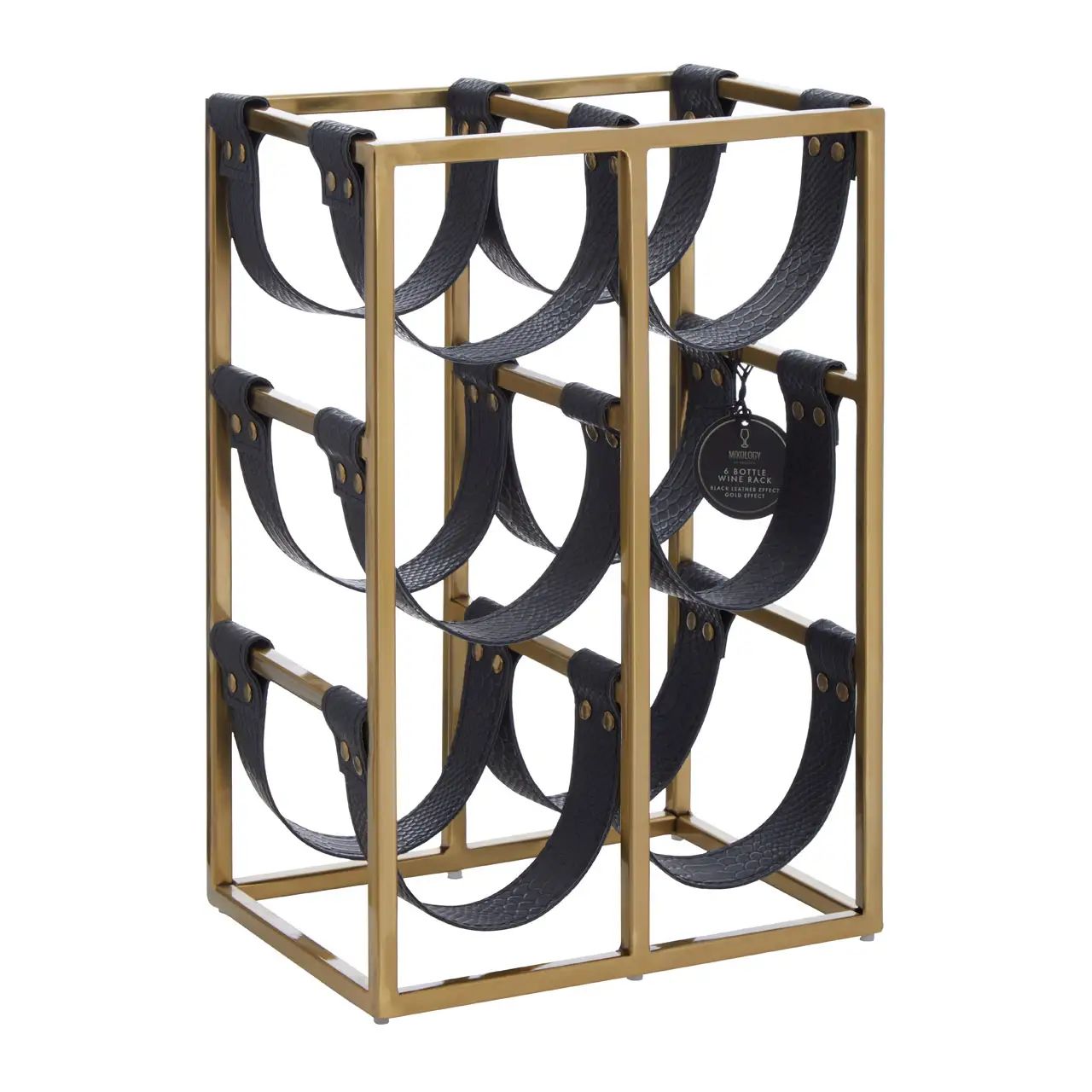 Mixology Six Bottle Sling Wine Rack in Gold Finish