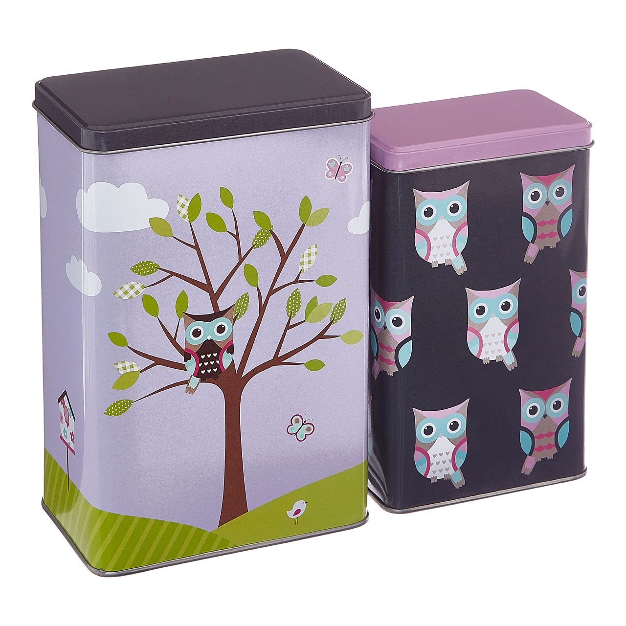 Set of 2 Happy Owls Storage Canisters