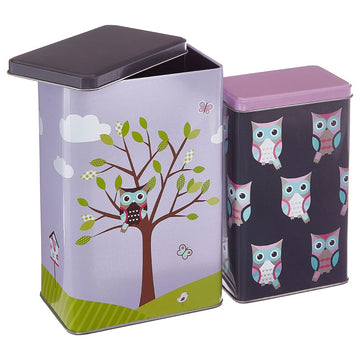 Set of 2 Happy Owls Storage Canisters
