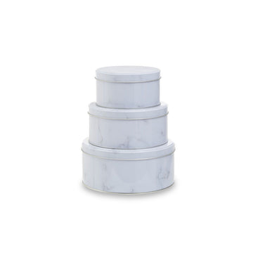 Set Of Three White Marble Effect Storage Tins