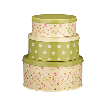 3Pcs Round Storage Tin Rose Cottage Green Stacking Containers