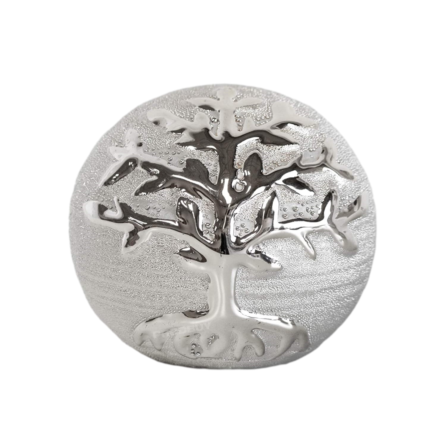 Tree of Life Silver Ceramic Ball Ornament