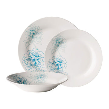 12-Piece Avie Teal Flower Dinner Plate Set