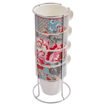 Set of 4 330ml Pippa Stackable Mugs With Chrome Stand
