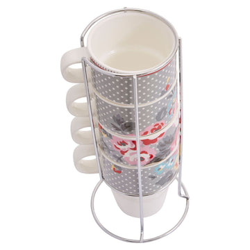 Set of 4 330ml Pippa Stackable Mugs With Chrome Stand