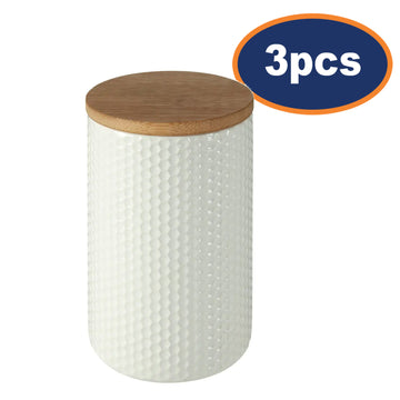 3pc Geometrical Hex White Dolomite Canister