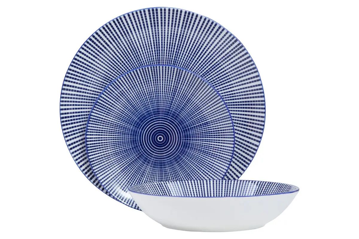 Maela 12 Piece Blue & White Dinner Set