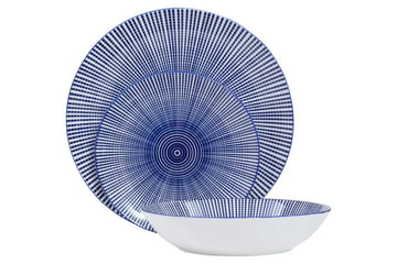 Maela 12 Piece Blue & White Dinner Set
