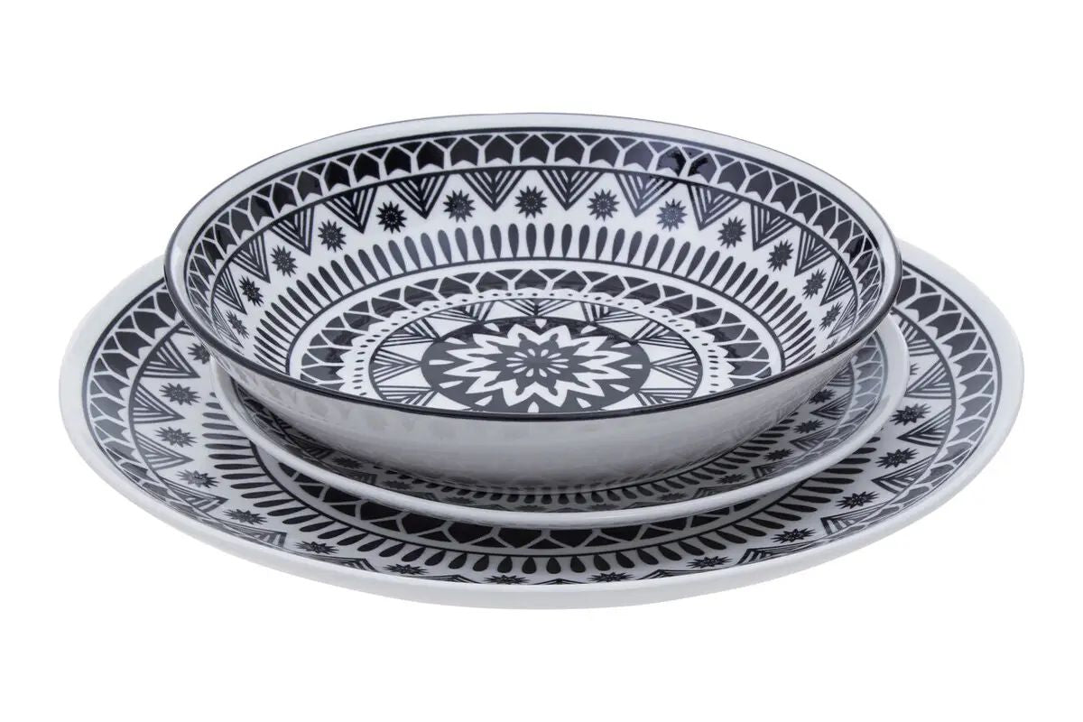 Maela 12 Piece Black & White Dinner Set