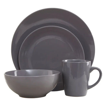 Elvara 16 Piece Dark Grey Stoneware Dinner Set