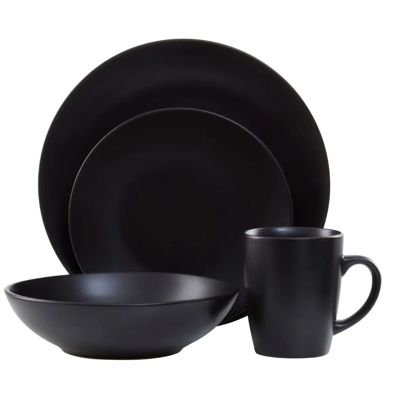 Elvara 16 Piece Black Stoneware Dinner Set