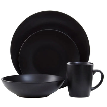 Elvara 16 Piece Black Stoneware Dinner Set
