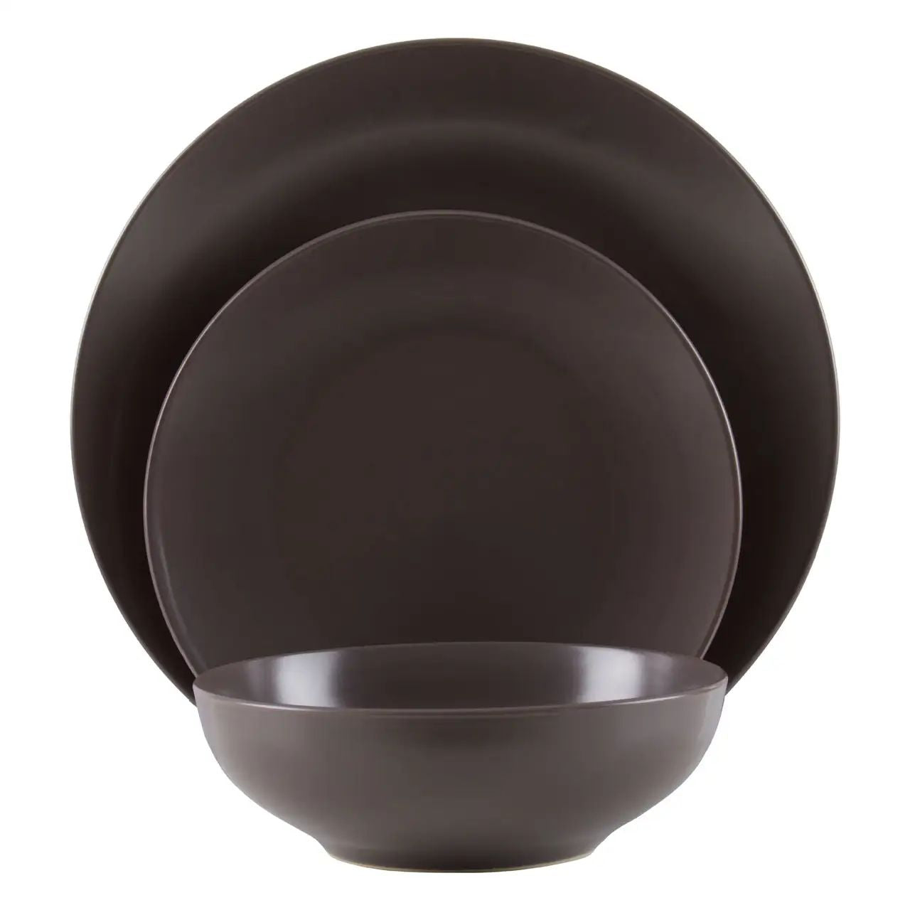 Elvara 12 Piece Brown Stoneware Dinner Set