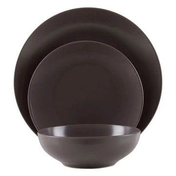 Elvara 12 Piece Brown Stoneware Dinner Set