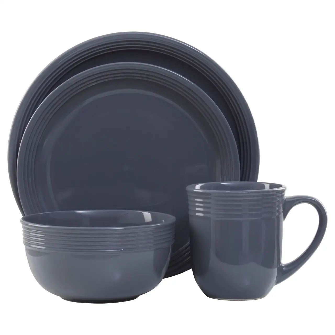 Elvara 16 Piece Dark Grey Stoneware Dinner Set With Grooves