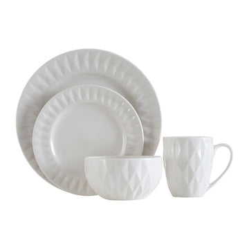 Avina 16Pcs White Embossed Dinner Set
