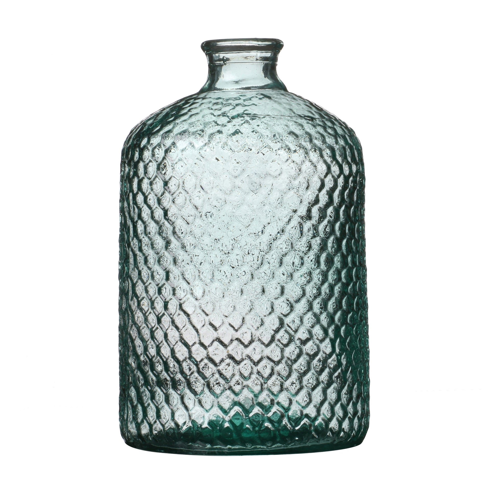 31cm Large Retro Recycled Glass Blue Bud Neck Table Vase
