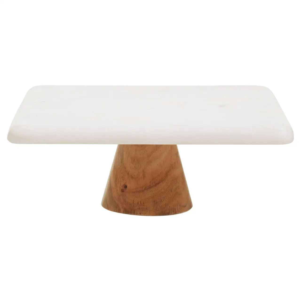 Marenzo White Marble & Acacia Wood Cake Stand