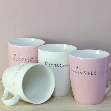 Set of 4 Pink White Home Coffee Mugs