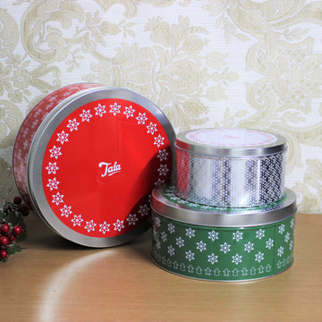 Christmas Cake Tins Set of 3 Xmas Biscuit Container