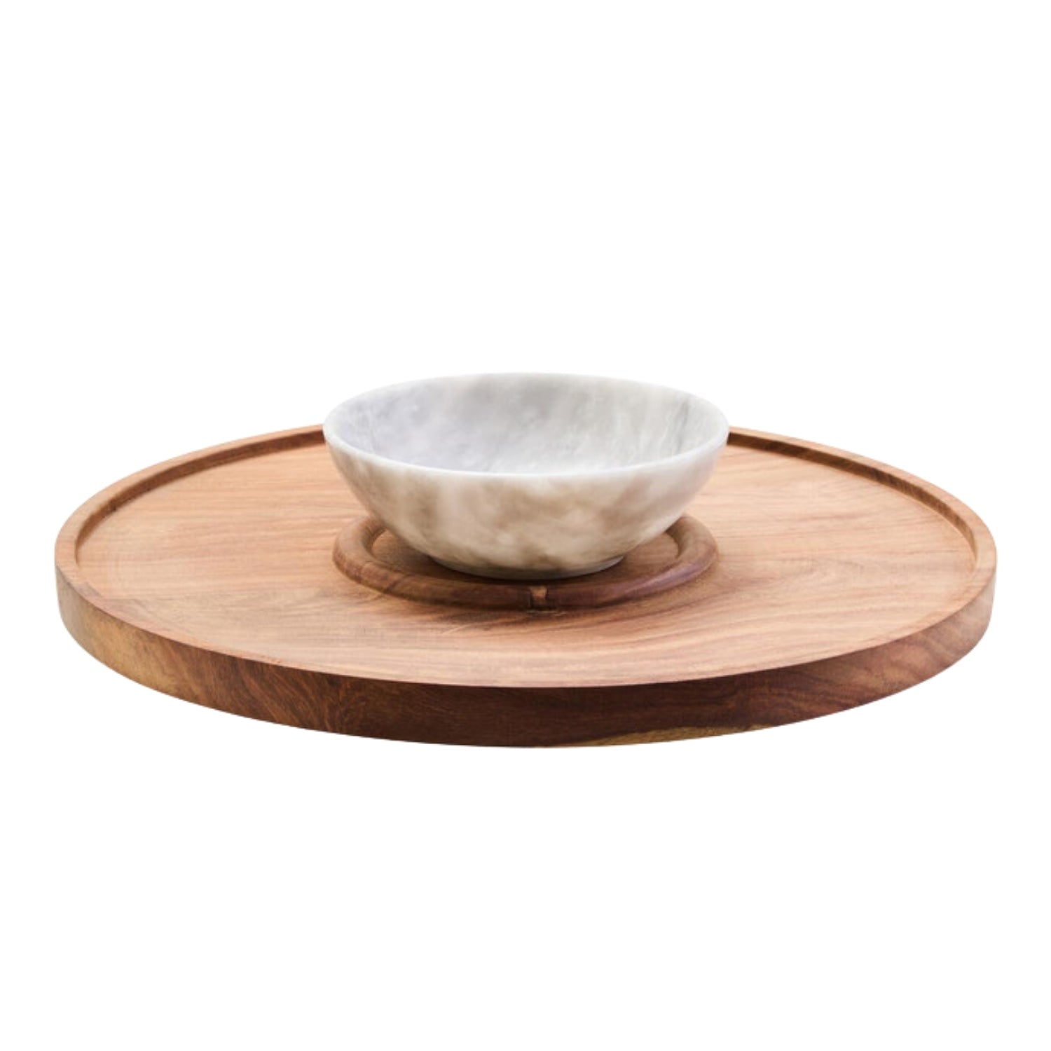 Koro Acacia Wood & White Marble Chip & Dip Platter