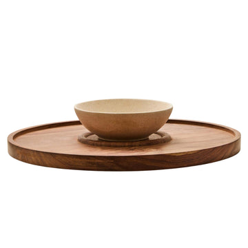 Koro Acacia Wood & Cream Marble Chip & Dip Platter