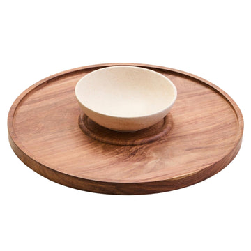 Koro Acacia Wood & Cream Marble Chip & Dip Platter