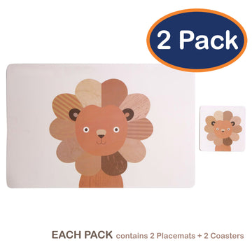Set of 2 Effy Lion Brown Placemat & Coaster Pair