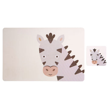 Effy Set of 2 Zebra Plastic Placemats & Coaster For Kids