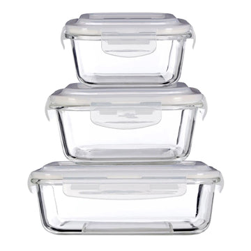 3pcs Freska 520ml 800ml & 1520ml Glass Food Container Set